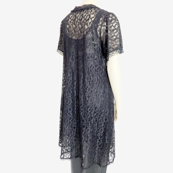 Vintage Black Lace Bed Jacket / Duster Dress by Dore / Made in Canada / Small - Picture 10 of 14